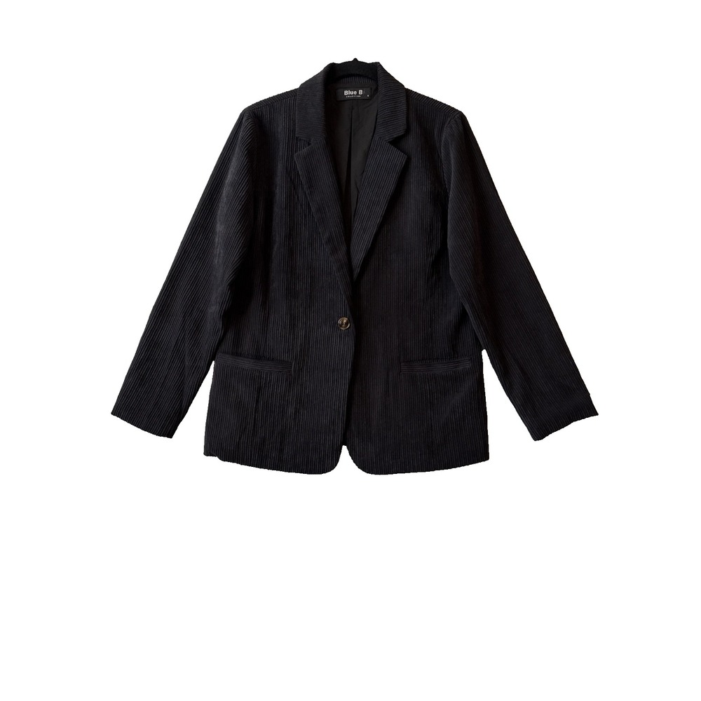 Blue B Black Corduroy Blazer Jacket Singe Button Dark Academia Indie Retro S